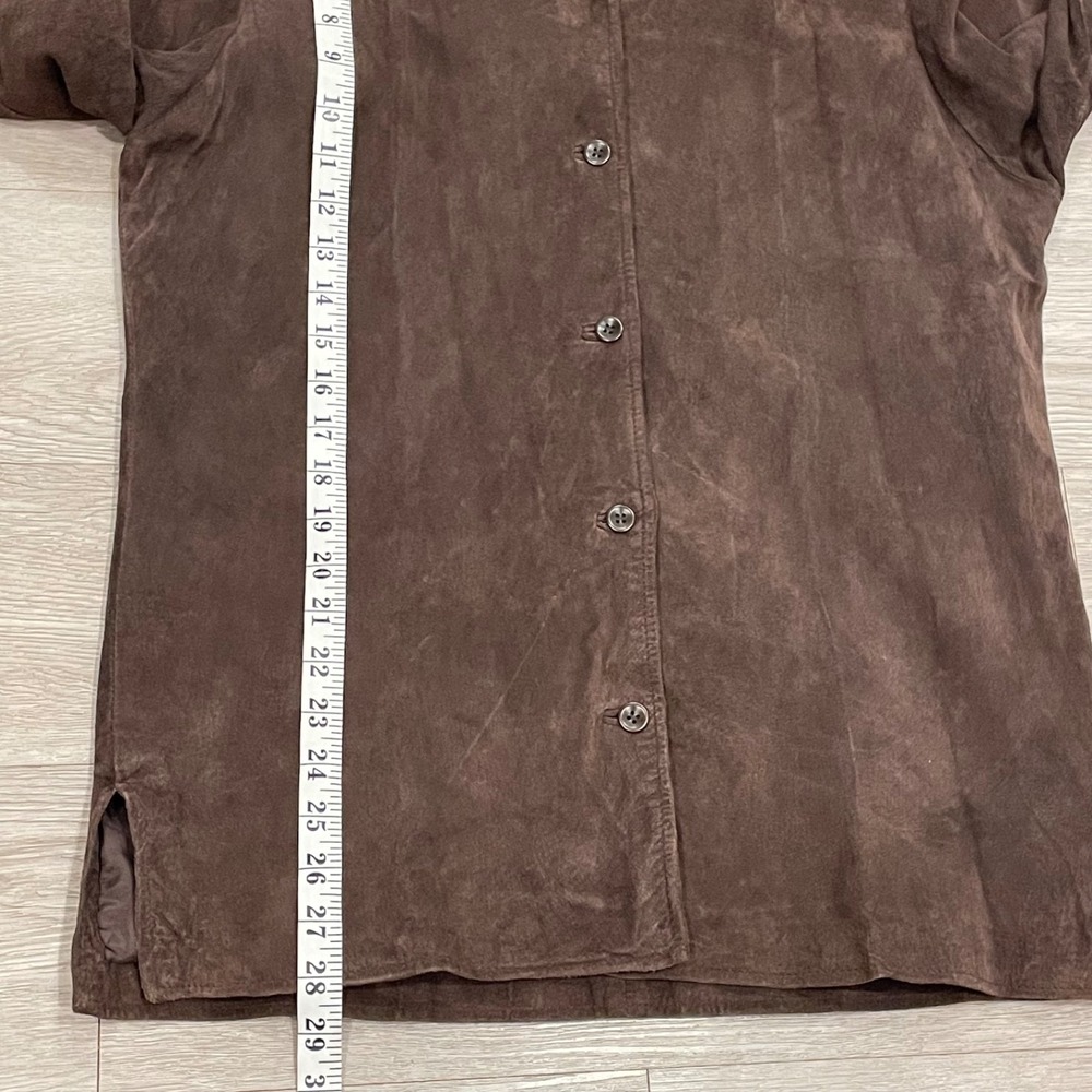 Boho Western Cowgirl Suede Leather Jacket Shirt Size M Brown Button Up - Picture 7 of 8